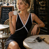 Vestido Mini Sin Mangas con Escote en V Negro