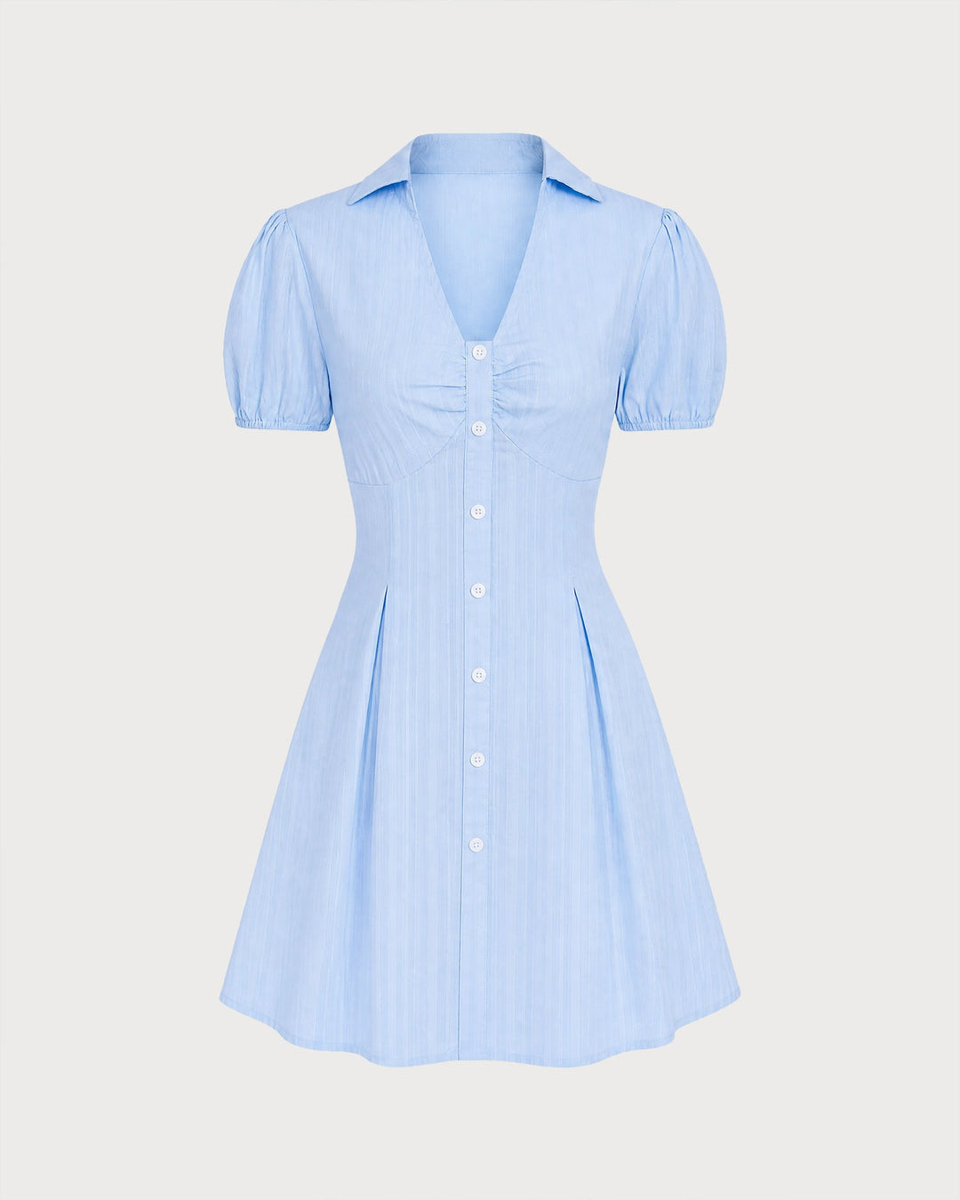 Vestido Mini de Manga Abullonada y Botón de Cuello