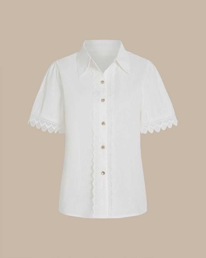 Camisa de Botón con Detalles en Blanco