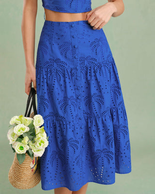 Falda Midi con Bordado Azul