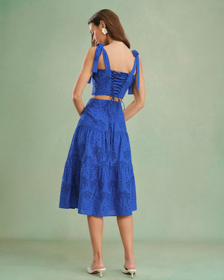 Falda Midi con Bordado Azul