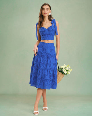 Falda Midi con Bordado Azul