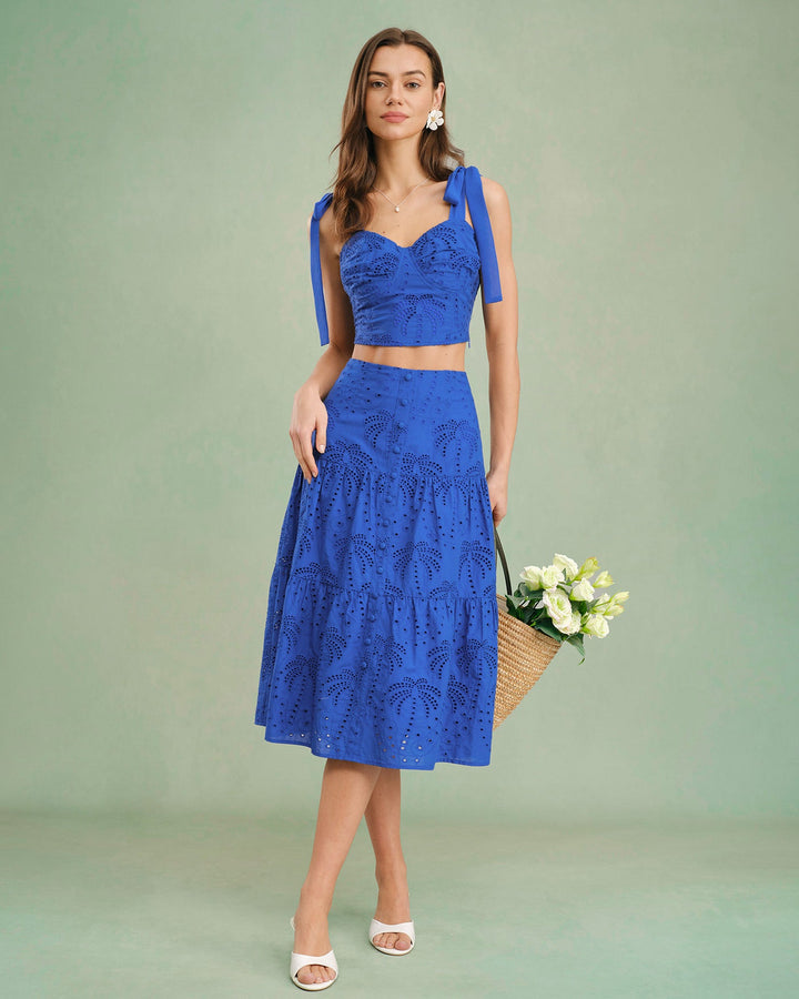 Falda Midi con Bordado Azul