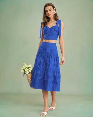 Falda Midi con Bordado Azul