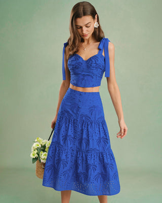 Falda Midi con Bordado Azul
