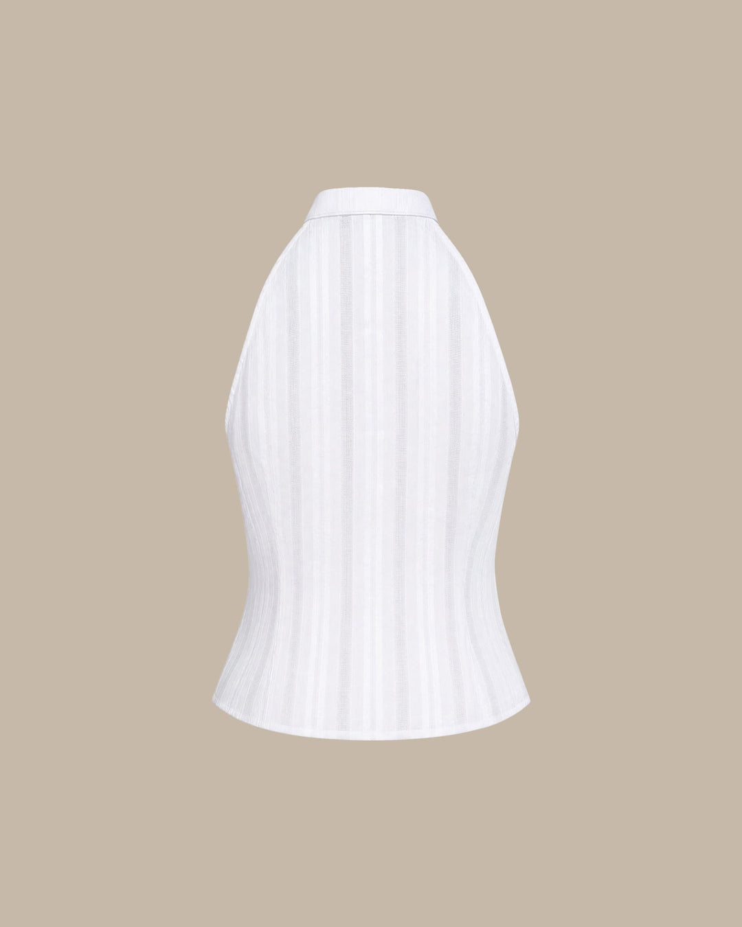 Top sin mangas bordado con cuello mandarín blanco