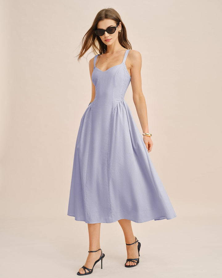 Vestido Midi Deslizante Arrugado Azul Claro
