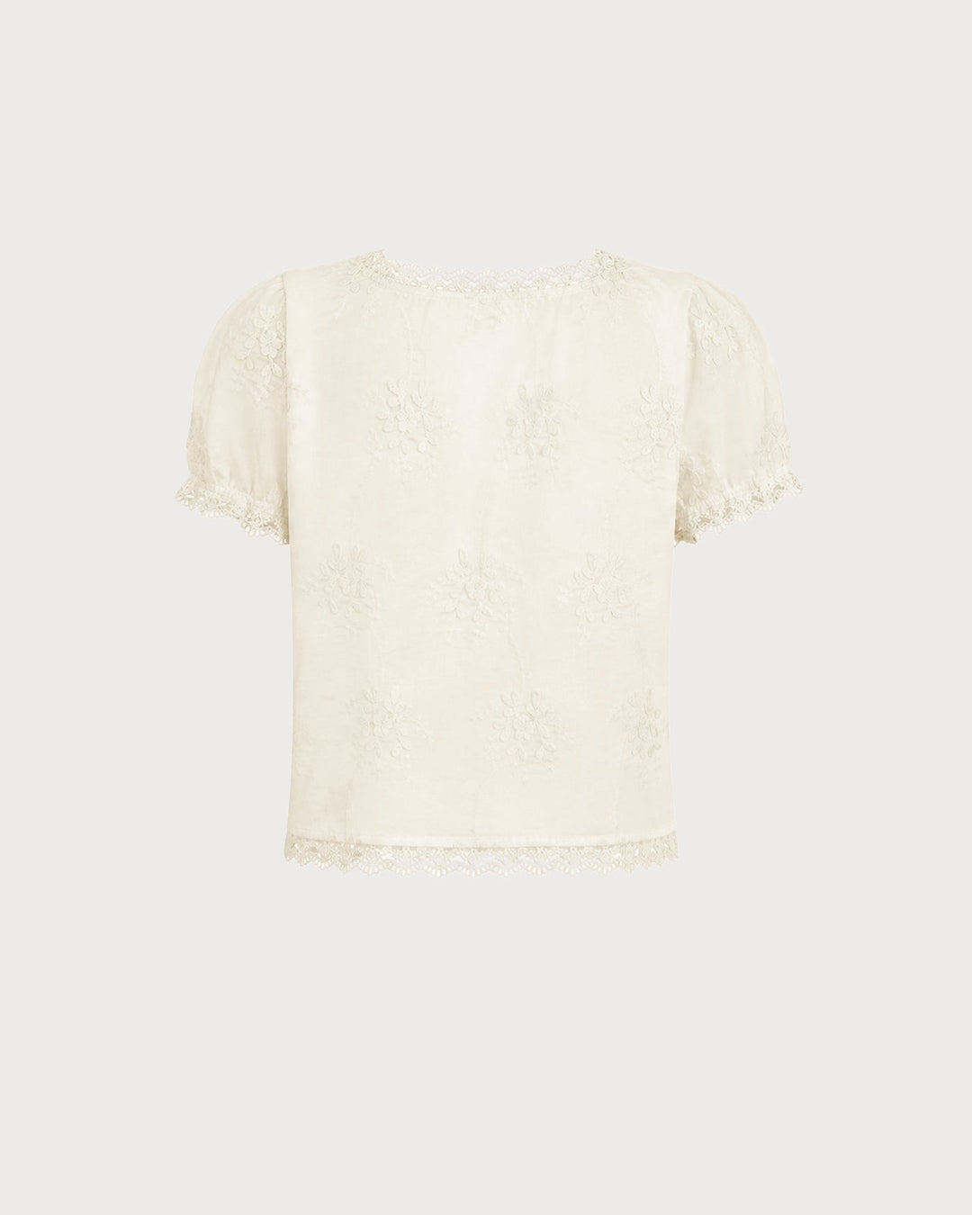 Camiseta Floral de Encaje con Escote Cuadrado en Albaricoque
