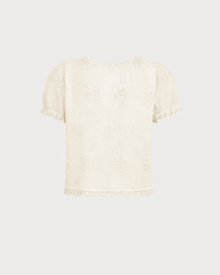 Camiseta Floral de Encaje con Escote Cuadrado en Albaricoque