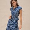 Blusa de Botones con Mangas Cortas y Flores Azules