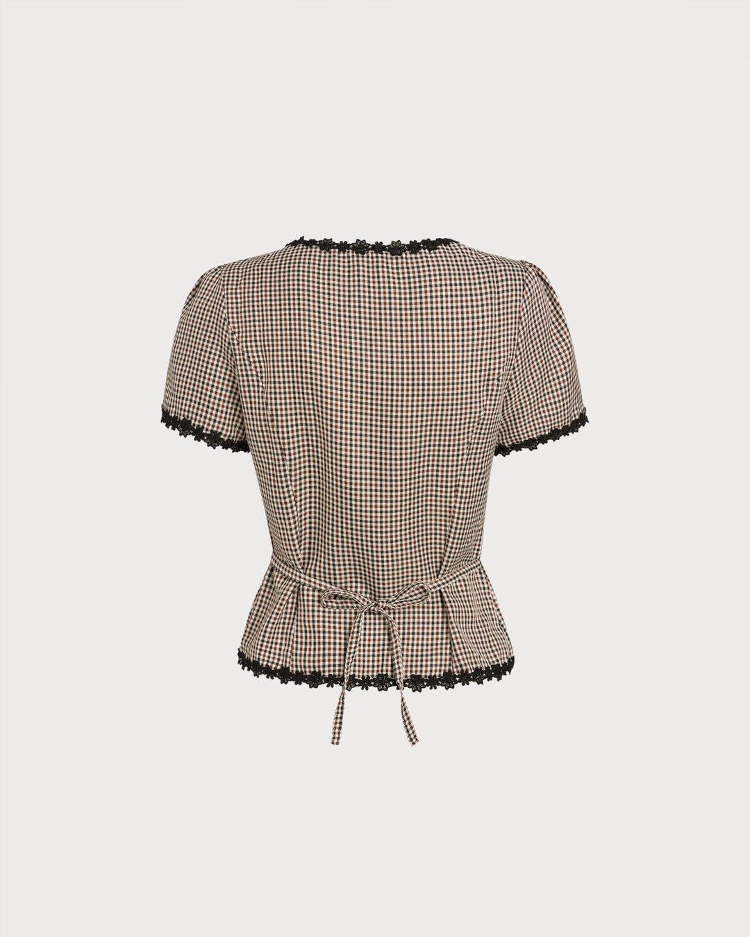Blusa de Cuello Cuadrado a Cuadros Café