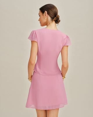 Blusa de Chifón Rosa con Corte y Botones