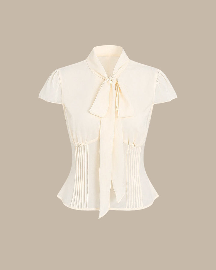Blusa de Chifón con Cuello Alto y Botones en Albaricoque