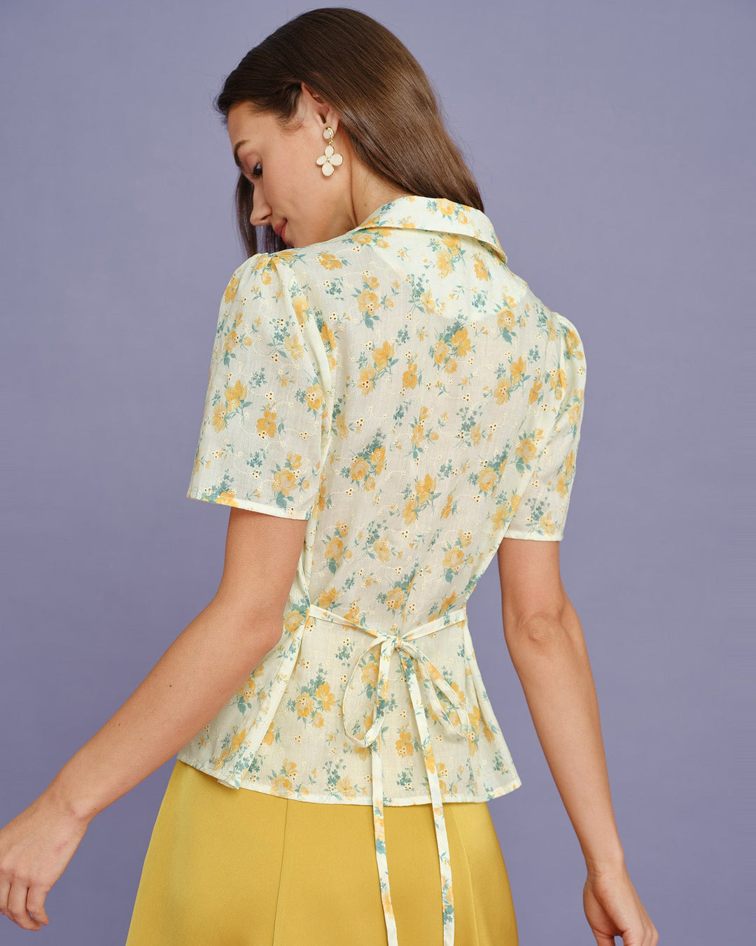 Blusa Floral de Manga Abullonada Color Amarillo