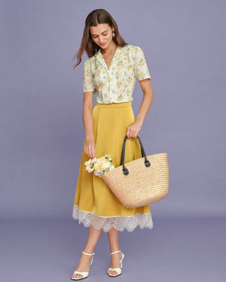 Blusa Floral de Manga Abullonada Color Amarillo