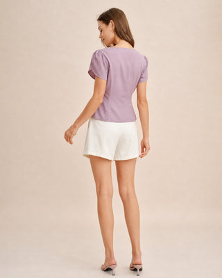 Blusa de Manga de Pétalo con Escote Cuadrado en Color Púrpura