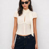 Blusa de Chifón con Cuello Alto y Botones en Albaricoque