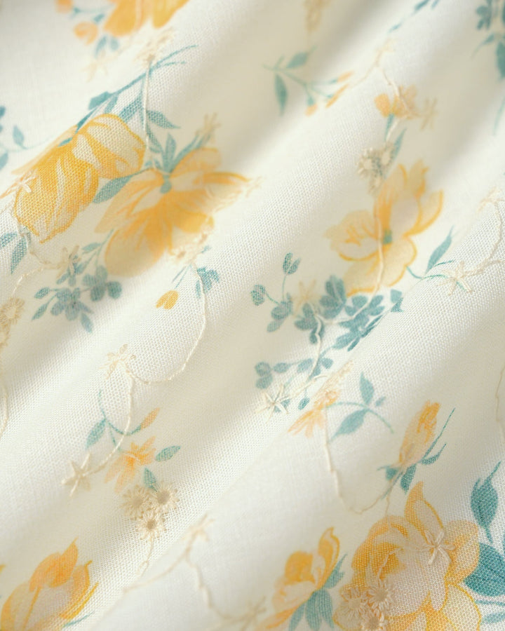 Blusa Floral de Manga Abullonada Color Amarillo