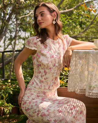 Blusa de Botones con Bordado Floral Rosa
