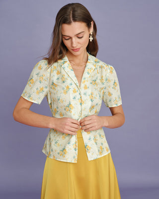 Blusa Floral de Manga Abullonada Color Amarillo
