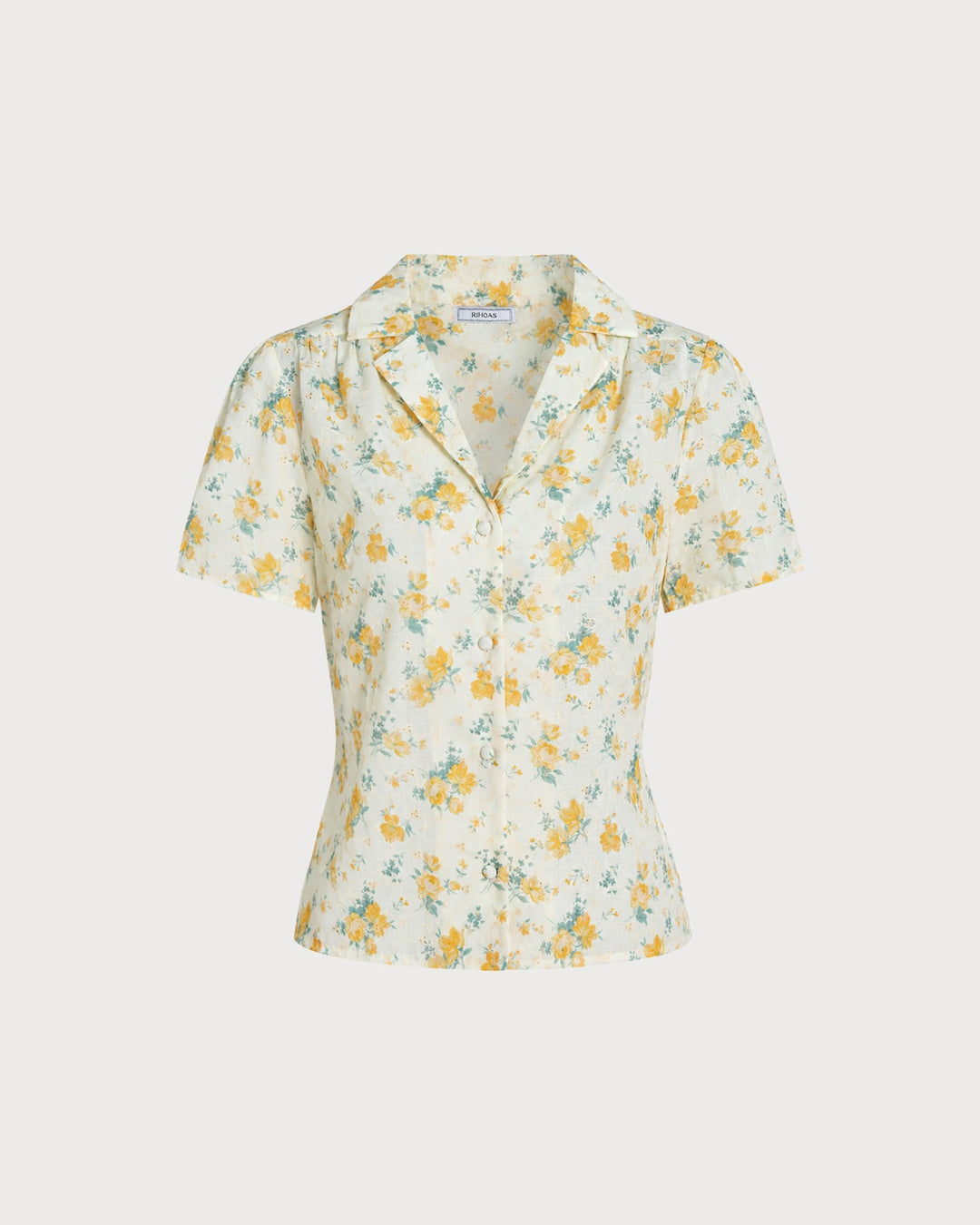 Blusa Floral de Manga Abullonada Color Amarillo