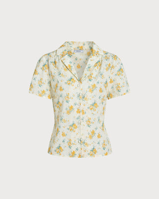 Blusa Floral de Manga Abullonada Color Amarillo