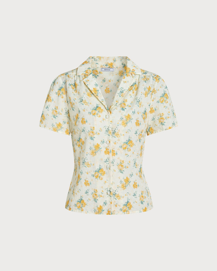 Blusa Floral de Manga Abullonada Color Amarillo
