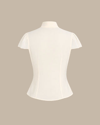 Blusa de Chifón con Cuello Alto y Botones en Albaricoque