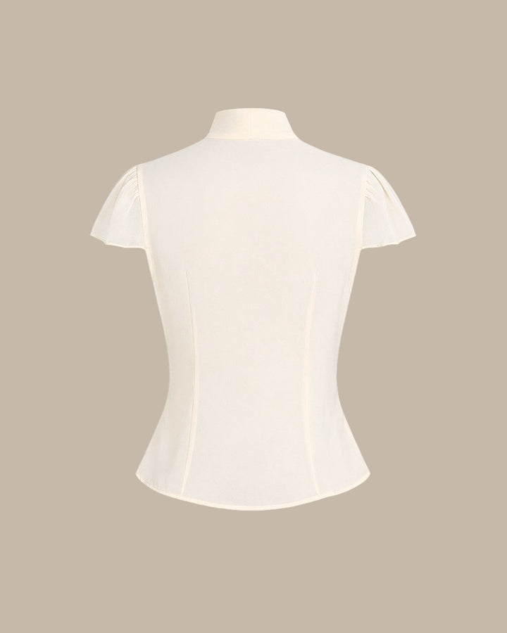 Blusa de Chifón con Cuello Alto y Botones en Albaricoque