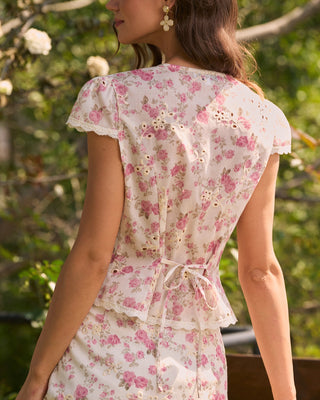 Blusa de Botones con Bordado Floral Rosa
