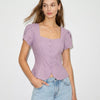 Blusa de Manga de Pétalo con Escote Cuadrado en Color Púrpura