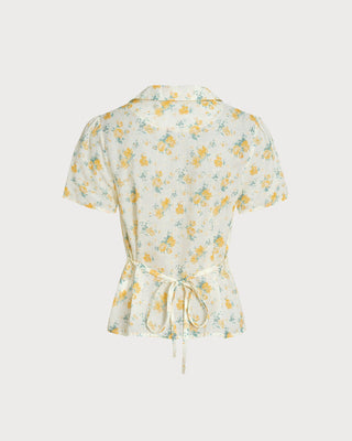Blusa Floral de Manga Abullonada Color Amarillo