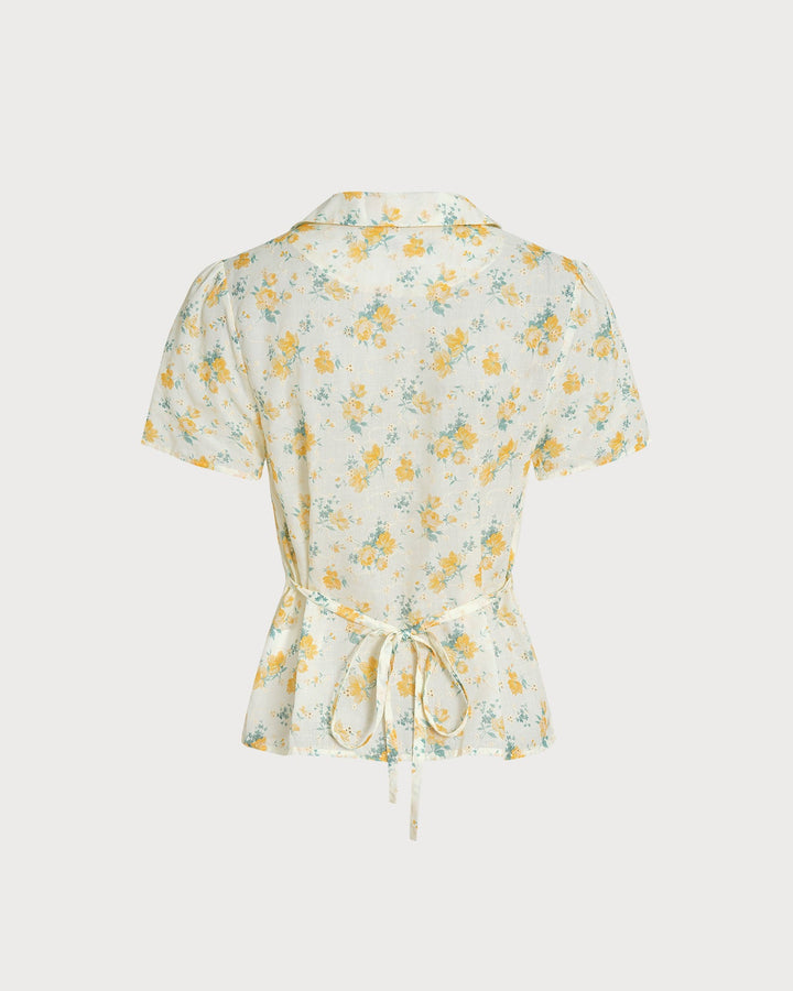 Blusa Floral de Manga Abullonada Color Amarillo
