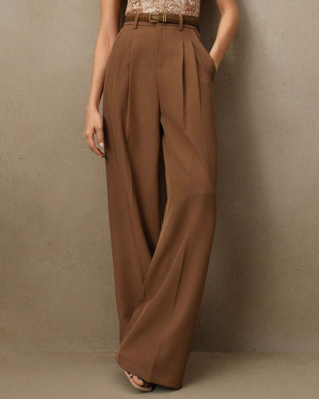 Pantalones Rectos de Cintura Natural Caramelo