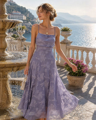 Vestido Maxi Slip Jacquard Azul