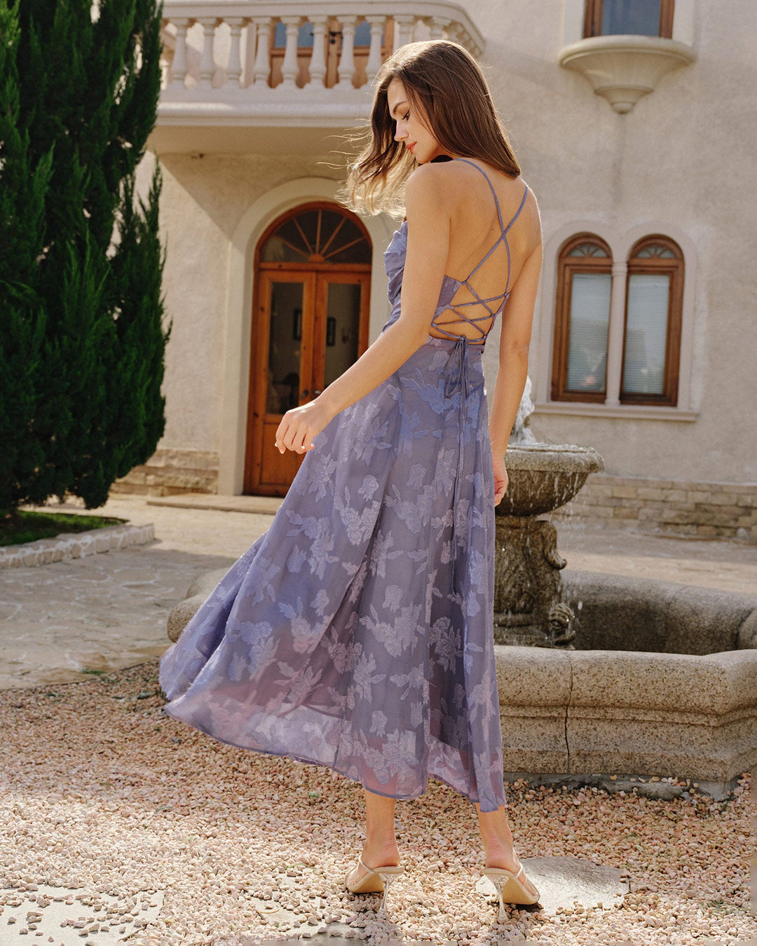 Vestido Maxi Slip Jacquard Azul