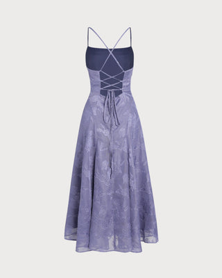 Vestido Maxi Slip Jacquard Azul