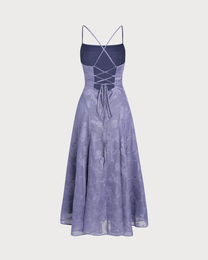 Vestido Maxi Slip Jacquard Azul
