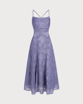 Vestido Maxi Slip Jacquard Azul