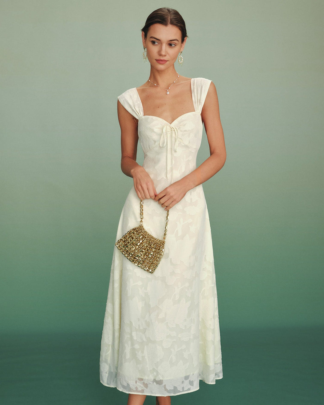 Vestido Maxi A-Line de Jacquard en Color Albaricoque