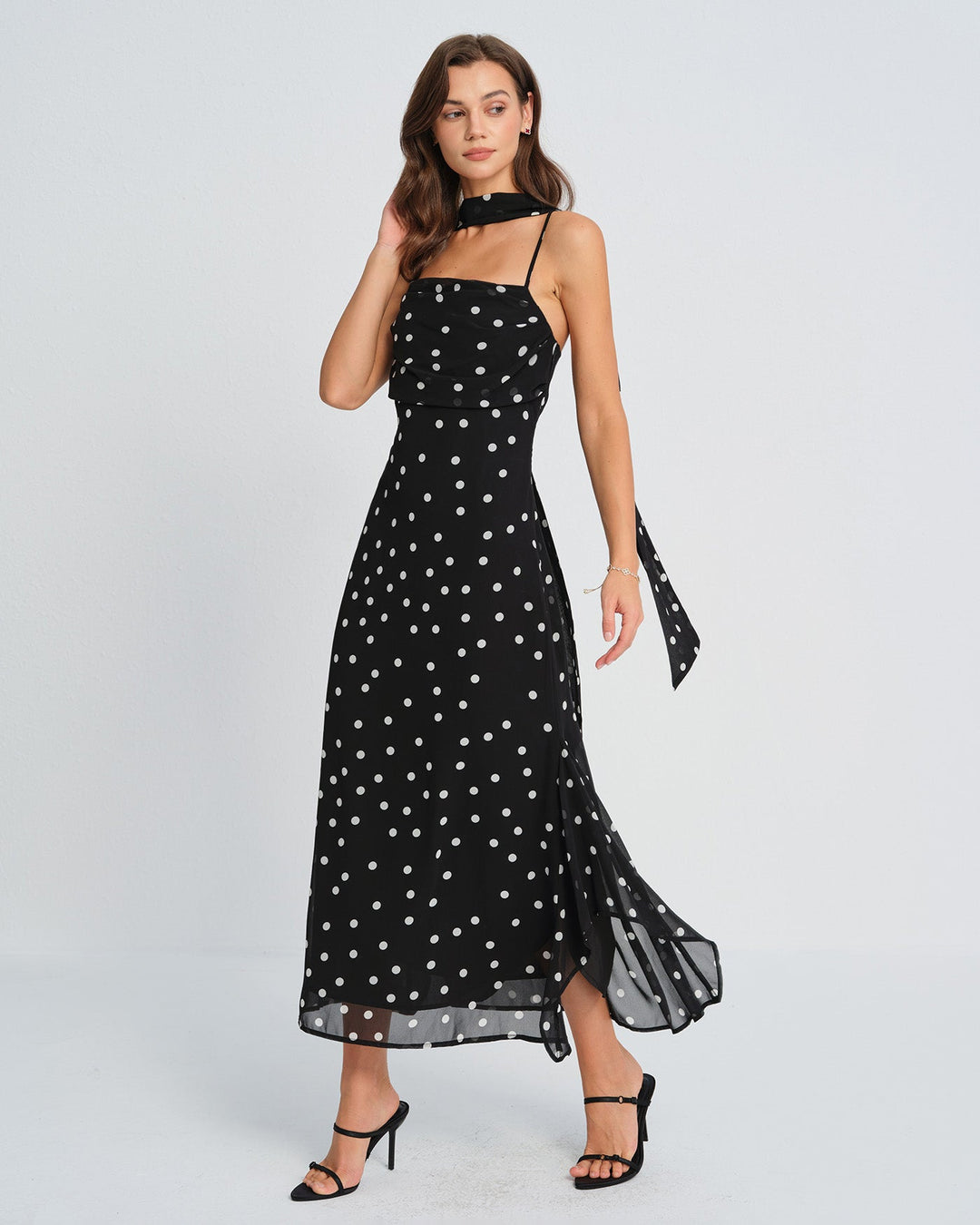 Vestido Maxi de Tirantes con Lunares Negros