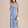 Vestido Maxi con Volantes y Tirantes de Flores Azules