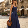 Vestido Maxi Slip Jacquard Marino
