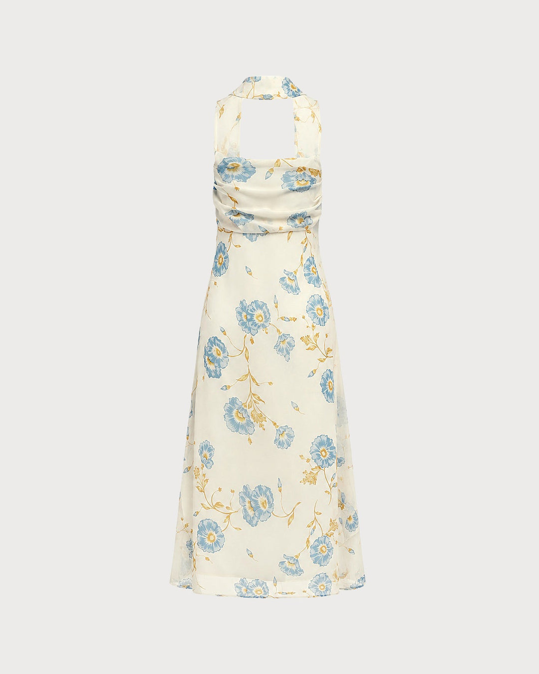 Vestido Maxi de Chifón Floral Beige