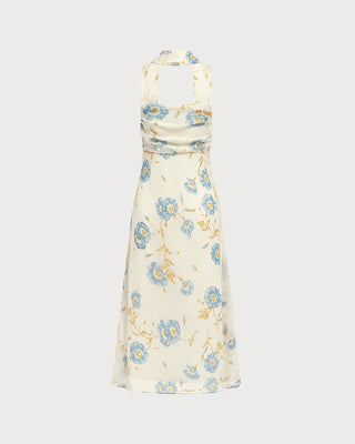 Vestido Maxi de Chifón Floral Beige