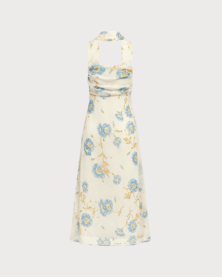 Vestido Maxi de Chifón Floral Beige