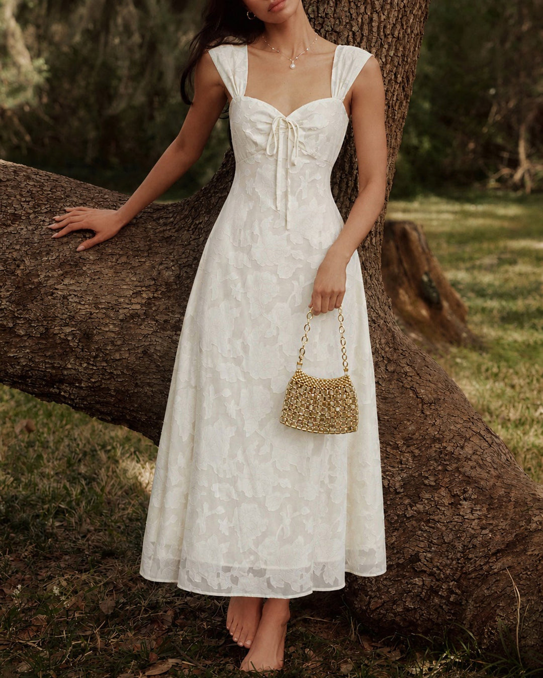 Vestido Maxi A-Line de Jacquard en Color Albaricoque