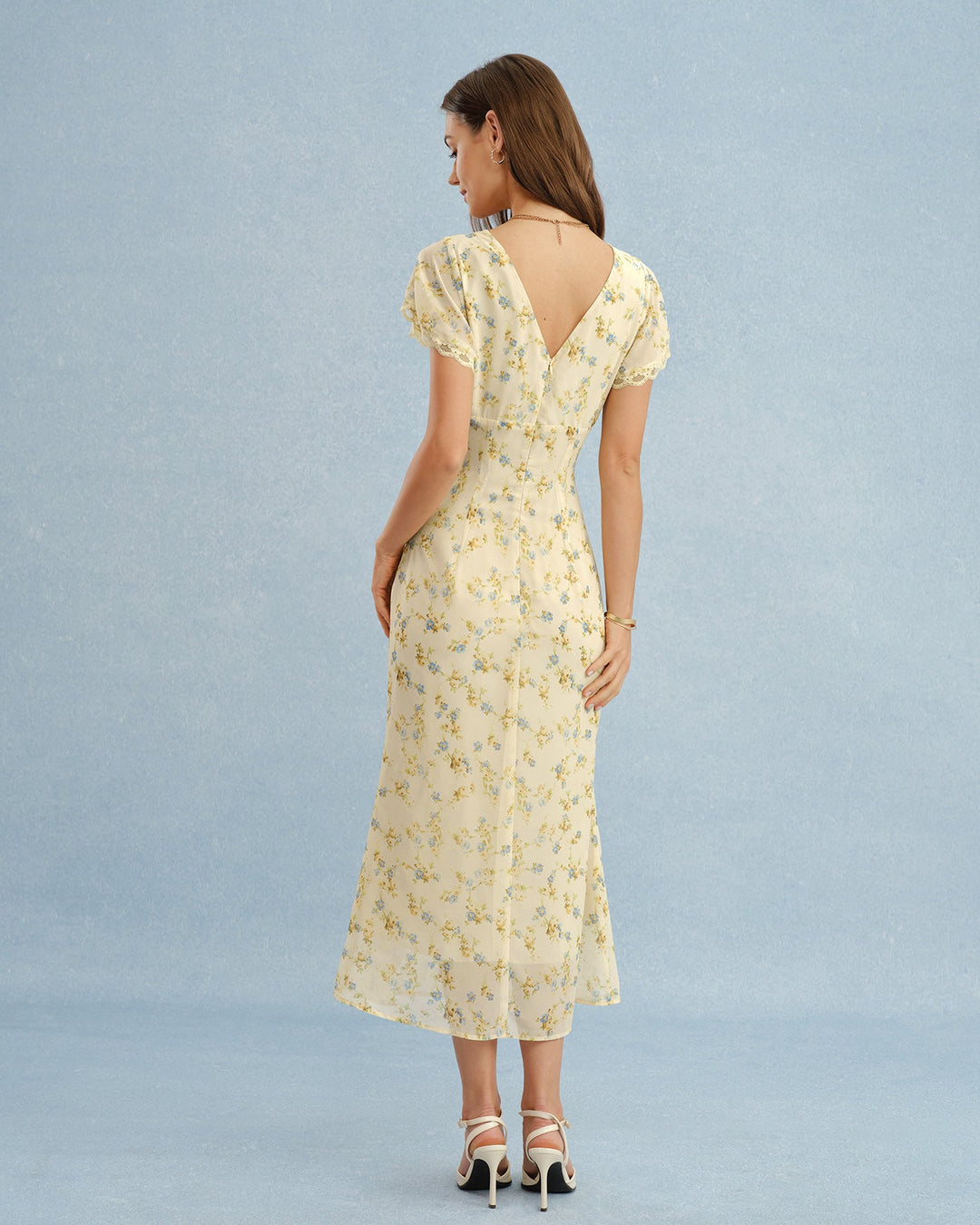 Vestido Largo Floral Amarillo con Escote en V