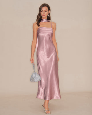 Vestido Maxi de Satén Sirena Color Rosa