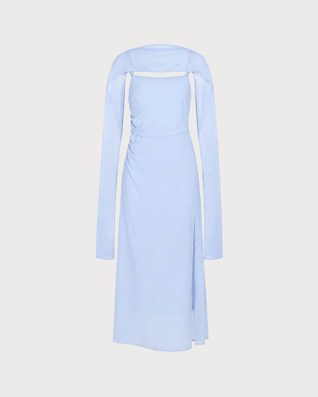 Vestido Maxi de Chiffon con Cuello de Cowl y Tirantes Azules